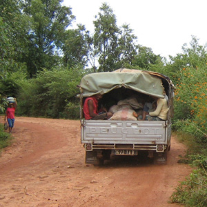truck with rice in the madagascar countryside