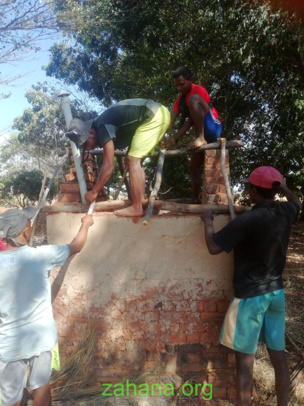 Fixing the roof os the school bathroom