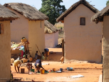 Houses with people washing